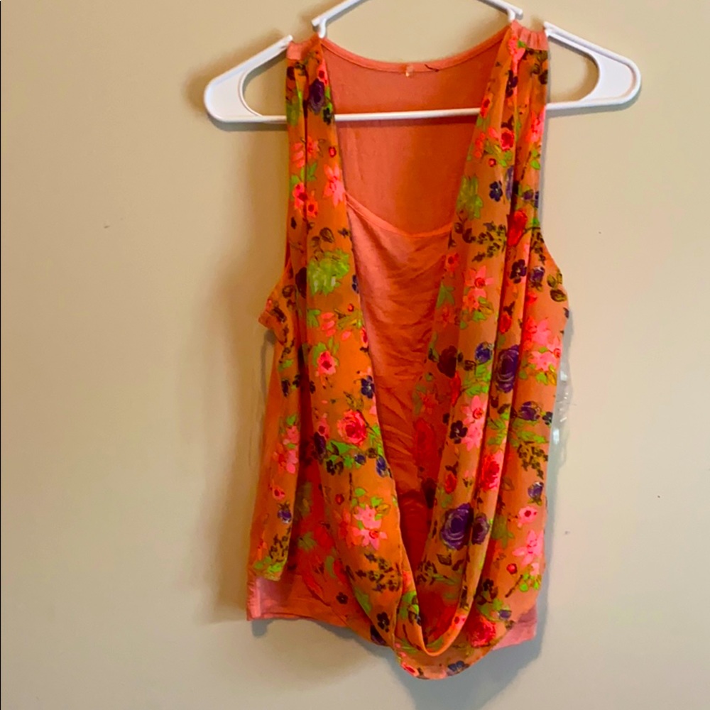 Peach blouse front sheer drapery